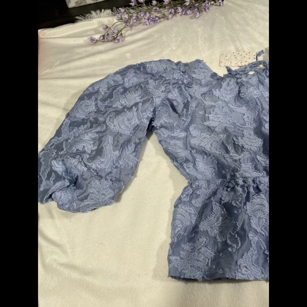 NWT Free People [ Small ] Calli Balloon‎ Sleeve Top in Bluemoon Quartz